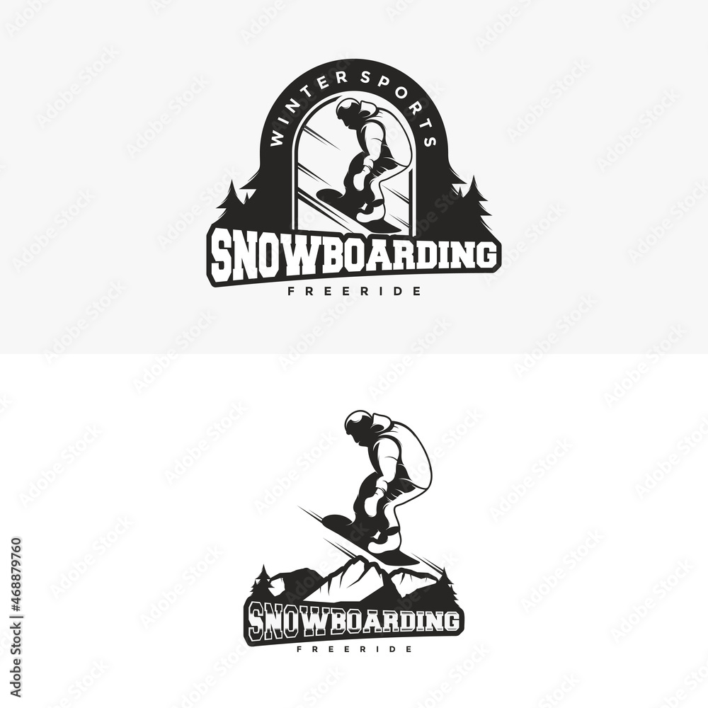 Silhouette snowboarding logo vector illustration or emblem template
