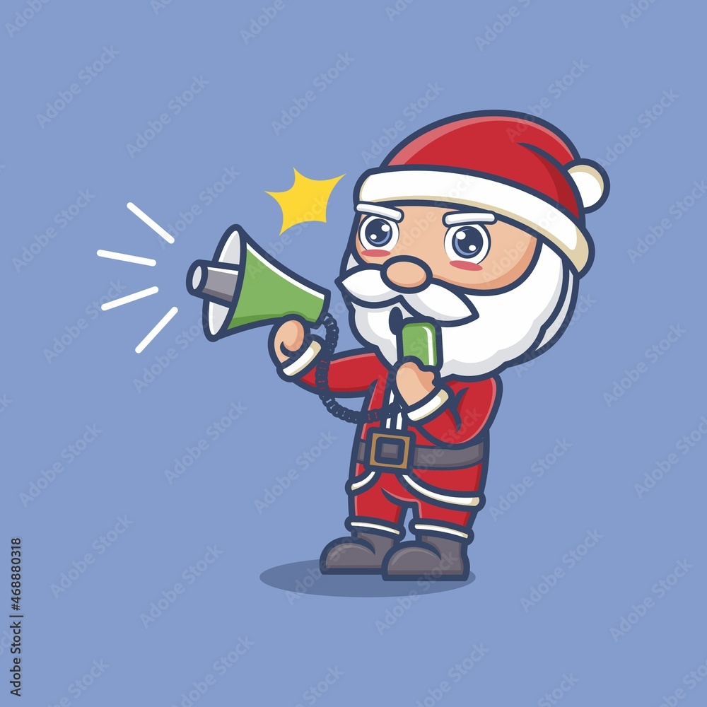 cute cartoon santa claus protesting using megaphone. vector illustration for mascot logo or sticker cute cartoon santa claus protesting using megaphone. vector illustration for mascot logo or sticker