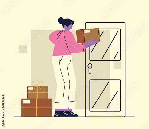 woman with parcel at door