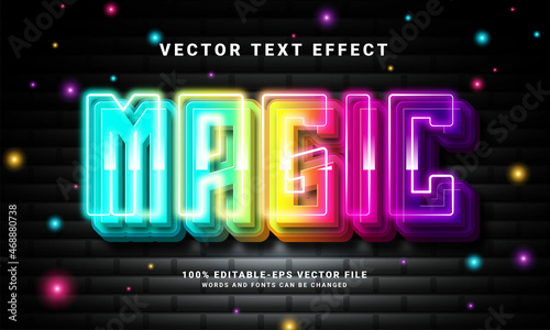 Magic 3D text effect. Editable text style effect with colorful light theme, suitable for magic show needs .