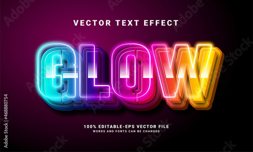 Glow 3D text effect. Editable text style effect with colorful light theme, suitable for night party needs .