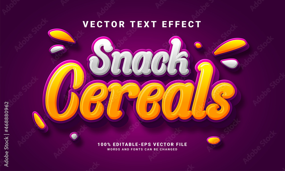 Snack cereals 3D text effect. Editable text style effect with food menu theme. Suitable for food promotion needs.