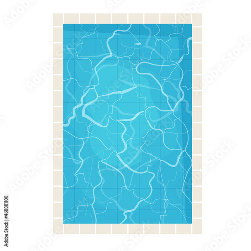 Swimming pool top view in cartoon style isolated on white background. Water texture, detailed and bright. Outdoor, landscape.