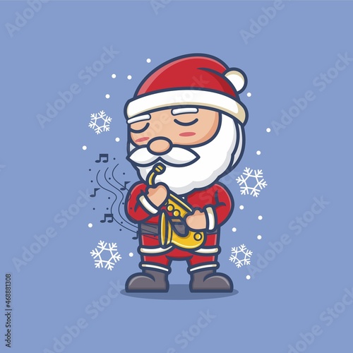 cute cartoon santa claus playing sexophone. vector illustration for mascot logo or sticker