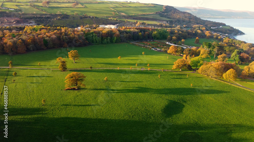 Aerial photo of Autumn Sunset in Glenarm Castle and Forest Ireland photo