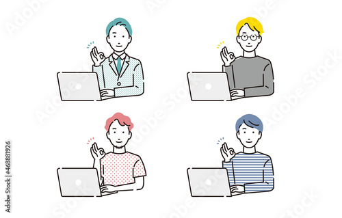 OKポーズパソコン男性セット