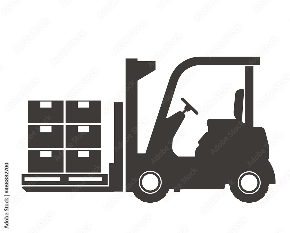 倉庫や工場、トラックやフォークリフトなどのベクターイラスト素材／工場／倉庫／運搬／運送／シンプル／シルエット