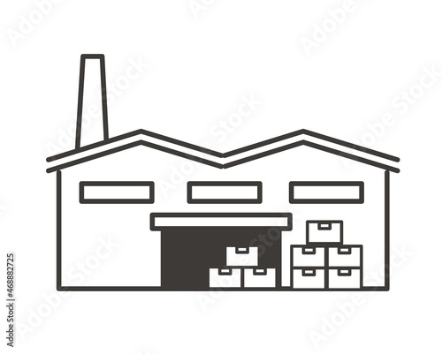倉庫や工場、トラックやフォークリフトなどのベクターイラスト素材／工場／倉庫／運搬／運送／シンプル／シルエット