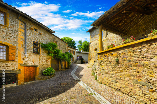 Small street of Ternand village in Beaujolais land photo