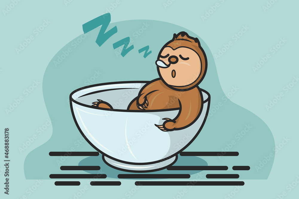 Illustration of a slow loris sleeping peacefully on a mack on a light blue background Illustration of a slow loris sleeping peacefully on a mack on a light blue background