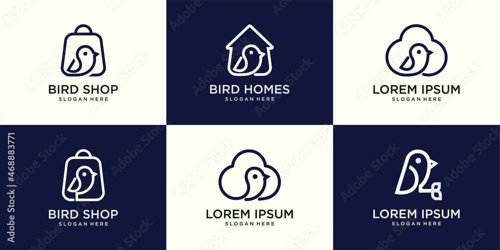 set icon bird line art logo vector,home bird, bag,cloud set icon bird line art logo vector,home bird, bag,cloud