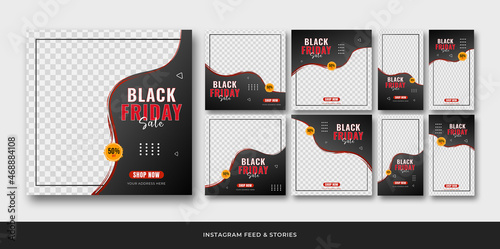 Set of Black Friday Sale Social Media Post for Promo Discount, Instagram Feed post and Stories bundle for promotion
