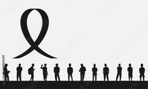 Silhouette of a group of people with a black ribbon.