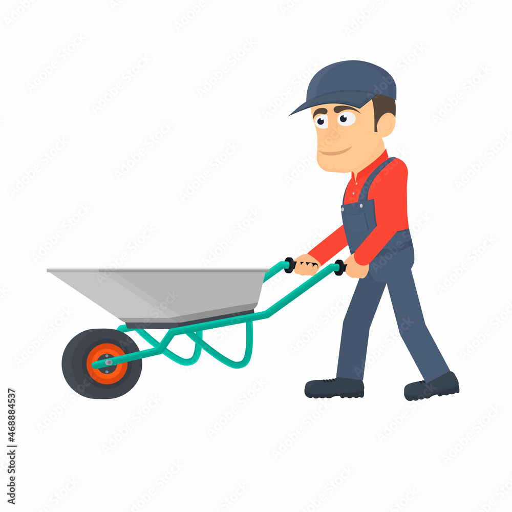 Gardener. Worker with a garden wheelbarrow, vector illustration Gardener. Worker with a garden wheelbarrow, vector illustration
