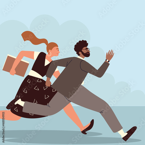 happy businesspeople running