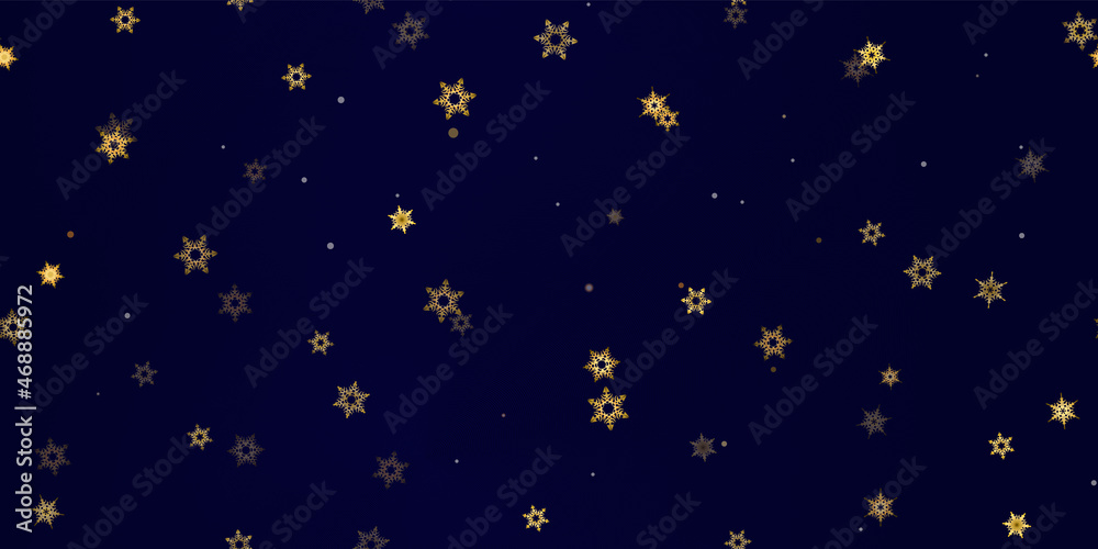 Fototapeta premium Gold snowflakes holiday seamless pattern.