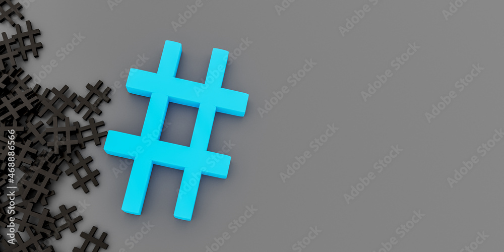 Fototapeta premium Blue Hashtag symbol with copy space. 3D Rendering.