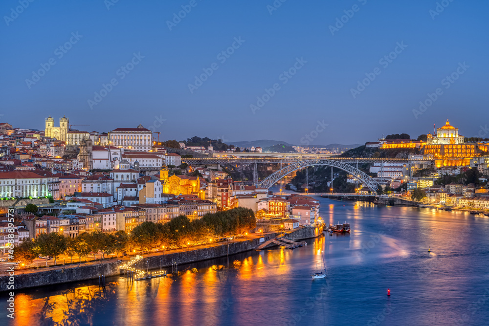 Porto with the river Douro before sunrise