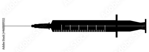 Medical syringe, vector silhouette. Vector of a black syringe icon on a white background..