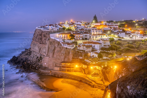 Azenhas do Mar at the portuguese Atlantic coast after sunset photo