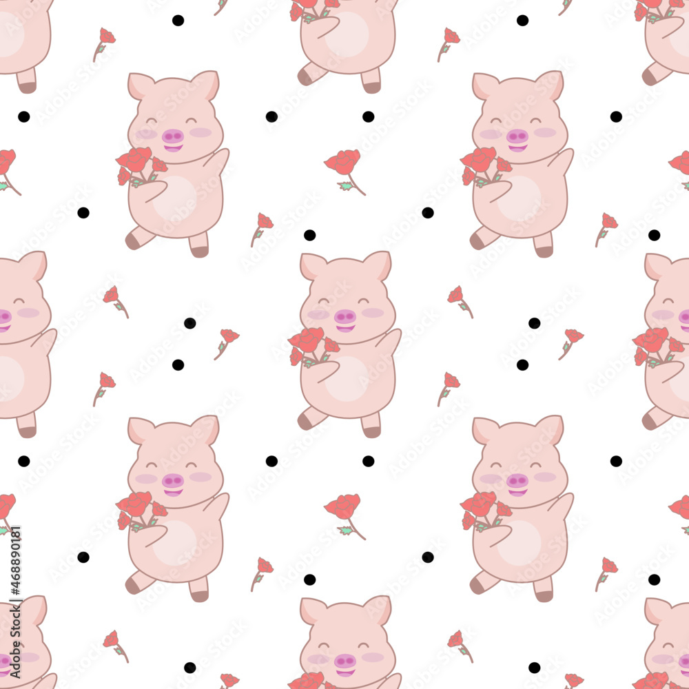 cute pig seamless pattern background, vector illustration