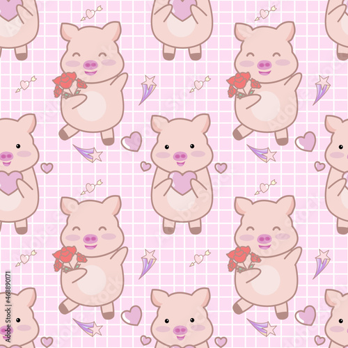 Fototapeta Naklejka Na Ścianę i Meble -  cute pig seamless pattern background, vector illustration