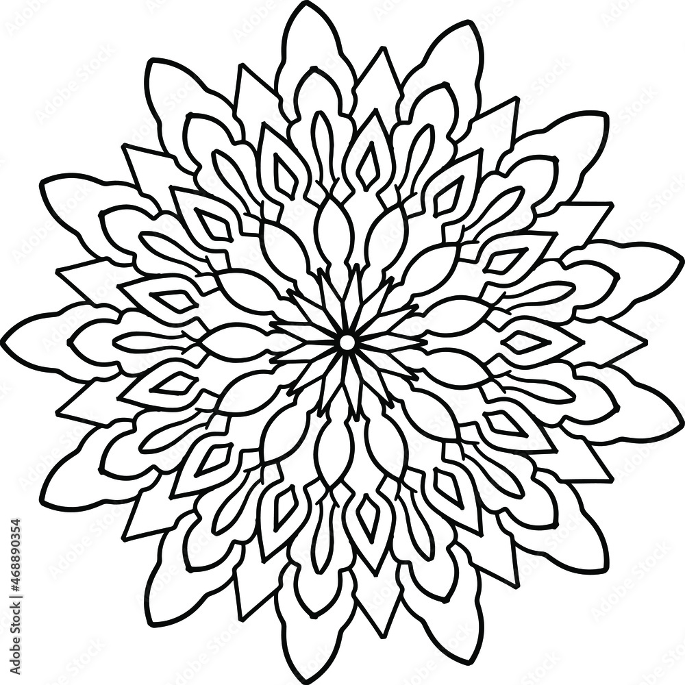 Black and white mandala design, meditation, yoga, icon, vector, illustration, coloring page 