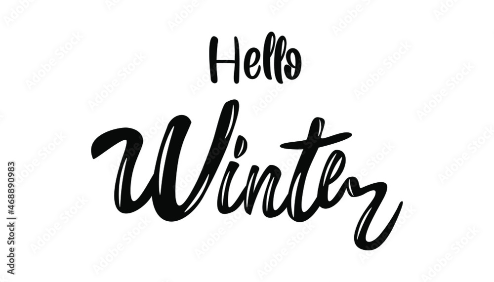 Hello winter. Logo isolated on white background with winter calligraphic text for card, title, poster, for print ets. Vector illustration Hello winter. Logo isolated on white background with winter calligraphic text for card, title, poster, for print ets. Vector illustration