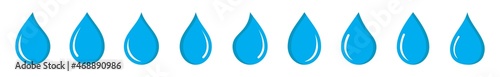 Water drop icon different shape. Collection of blue water droplets with different shapes. Water rain drops. Water drops collection set.