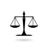 Ancient scales or Justice scales icon with shadow