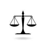 Ancient scales or Justice scales icon with shadow