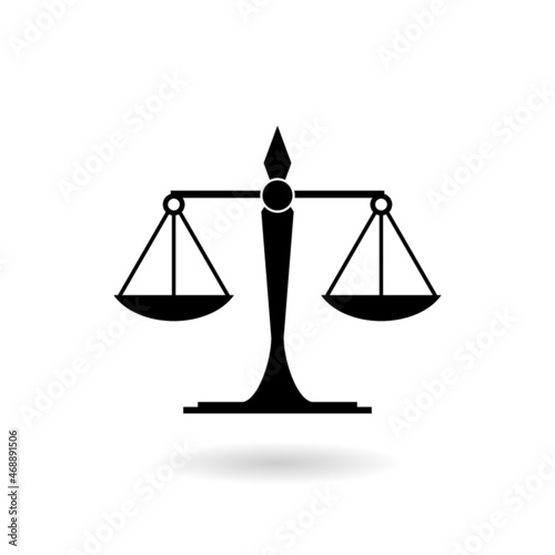 Ancient scales or Justice scales icon with shadow