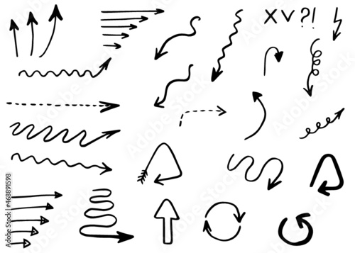 Doodle vector arrows set.  Hand drawn, Isolated 