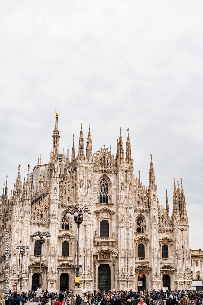 View of the marble facade of the Duomo Cathedral. Italy, Milan