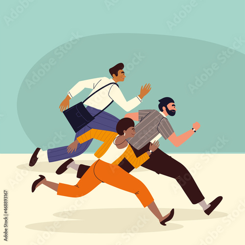 group of business people running
