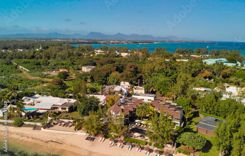 Aerial view of beautiful Mauritius beach, Africa