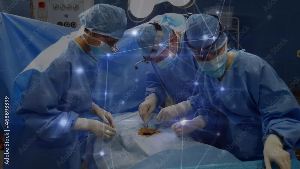 Animation of network of connections over surgeons in operating theatre Animation of network of connections over surgeons in operating theatre