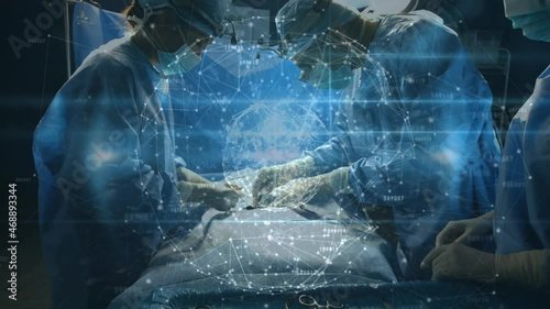 Wallpaper Mural Animation of globe with network of connections over surgeons in operating theatre Torontodigital.ca