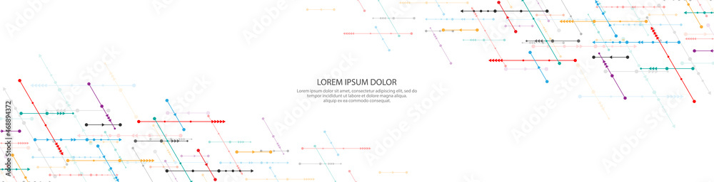 Website header or banner design template. Abstract technology background with arrows and lines