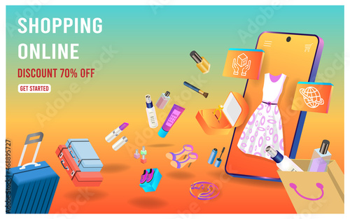 Shopping Online on Mobile phone Concept for Digital marketing promotion.