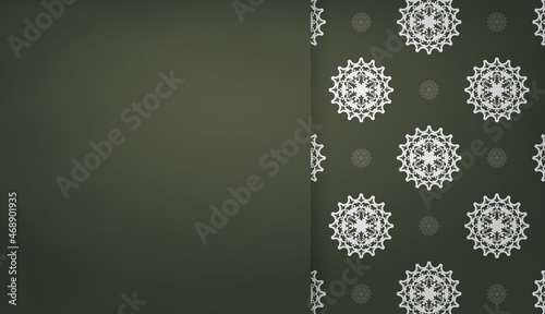 Dark green banner with luxurious white ornaments and place for your text