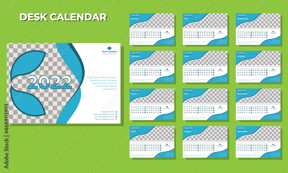 2022 Horizontal Corporate Desktop Calendar Design Template Design Print
