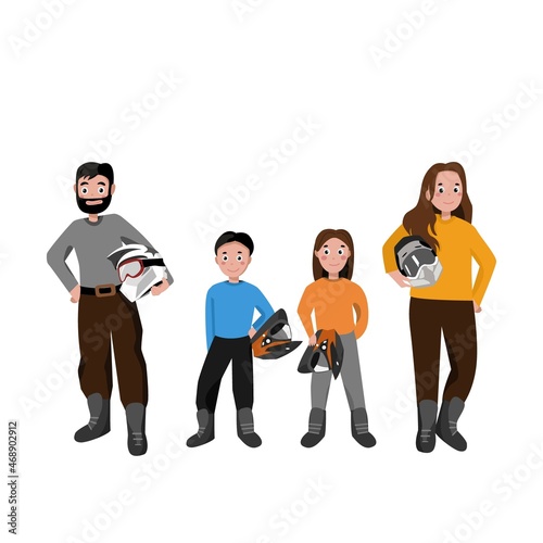 The family rented. Children and parents are sports. Vector illustration. 