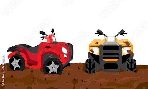 Two ATVs stands on the dirt. Vector illustration