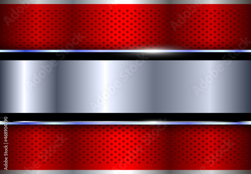 Silver red polished steel texture background, shiny chrome metallic with dotted pattern  texture, 3d vector lustrous metal design.