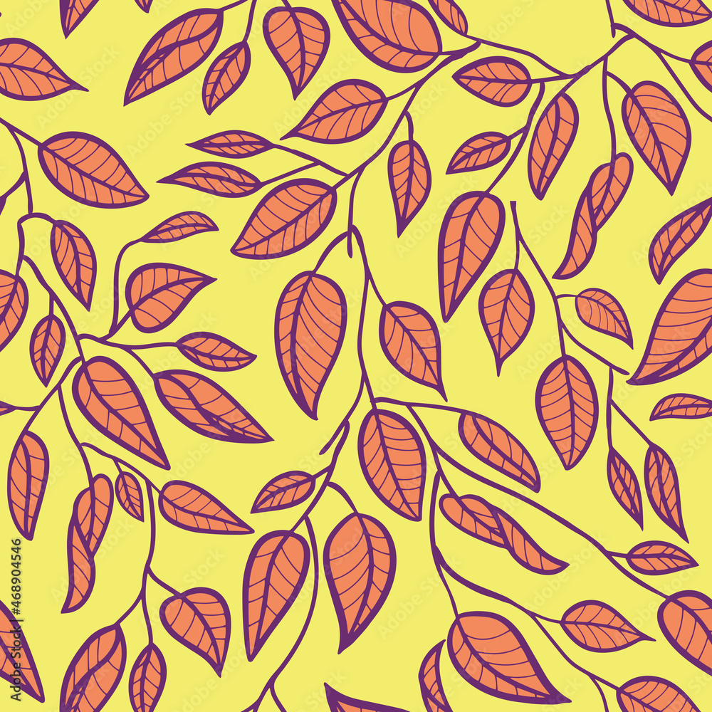 Minimalist Leaf Line Art Illustration as a Seamless Surface Pattern Design
