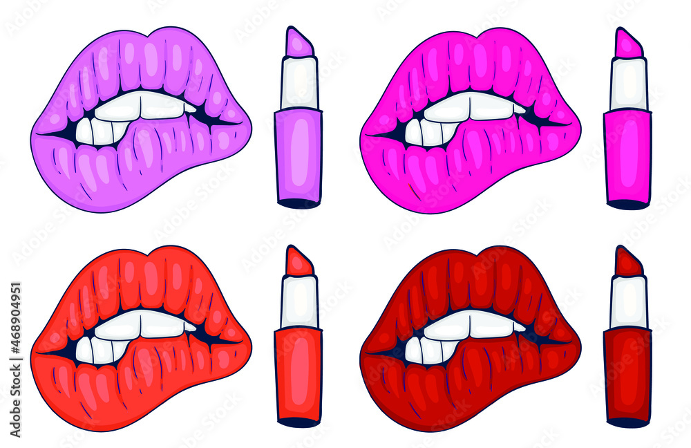 Obraz premium Colorful Hand Drawn Lips and Lipstick With different color