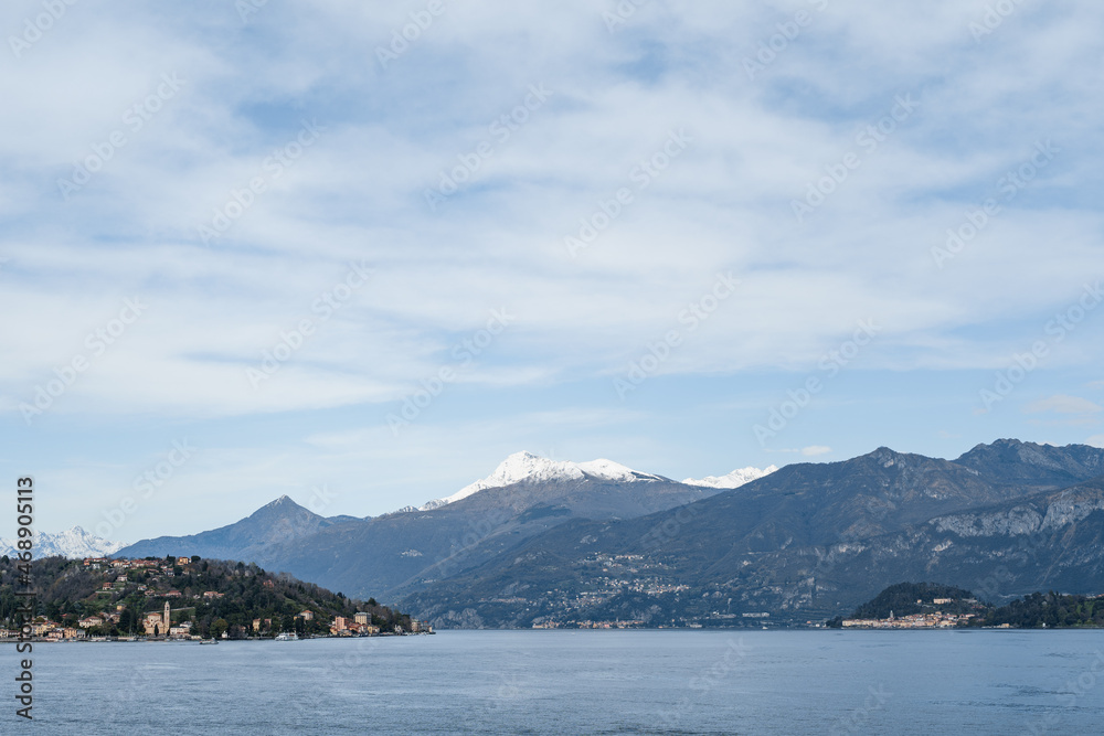 Alpine mountains in the snow near Lake Como. Italy