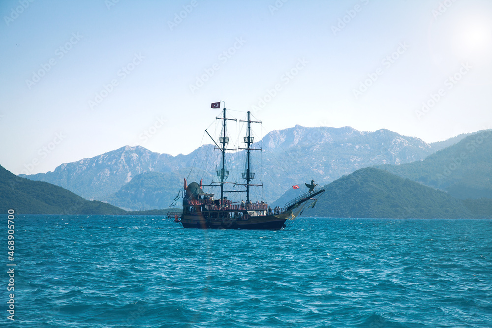 Large sailboat in the south sea Large sailboat in the south sea