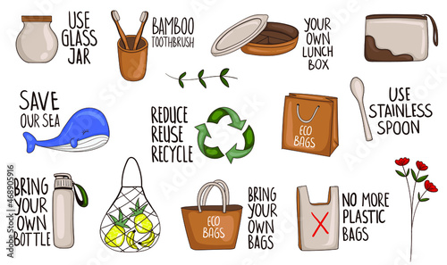 Set of Colorful Hand Drawn zero waste element